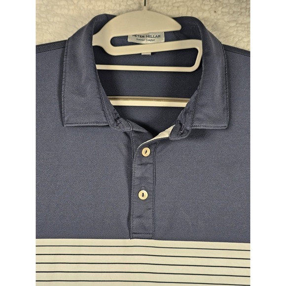 Peter Millar Summer Comfort Polo Shirt Mens XL Navy Stripe NETJETS Golf